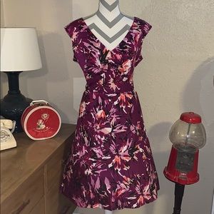 Purple Abstract Floral Print Vintage Style Dress